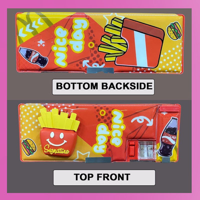 organzee 4D Waterproof Pencil Box | Magnetic Open/Closer Campass Box | Two Side Open | French Fries Face Design Pencil Box | Best Gifting for School Boys and Girls Art Plastic Pencil Box(Set of 1, Red, Yellow)