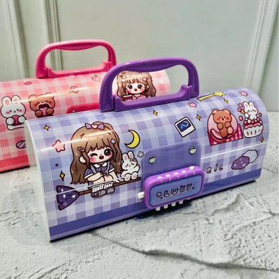 radhey preet Most Popular & Trending Girl Print Password Protected Pencil Case With Suitcase Style Made From Heavy Quality For Boy & Girl RP636 Art Plastic Pencil Boxes(Set of 1, Multicolor)