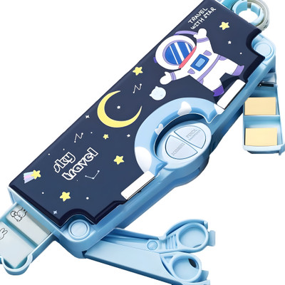 vvn Hot Selling Trending Heavy Quality Made Ideal For Boys&Girl Stationary Organizer SpaceMan Astronaut Theme Multi Layer Multiple Buttons Plastic Compass Box Art EVA Pencil Box(Set of 1, Multicolor)