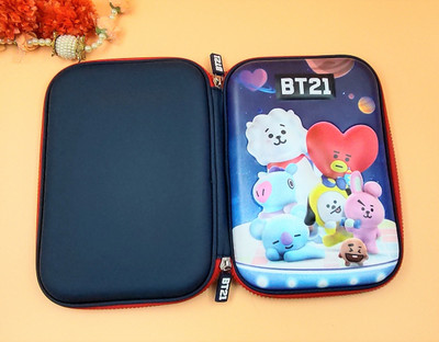 Paper Bear BTS ZIp Art Polyester Pencil Box(Set of 1, Black)