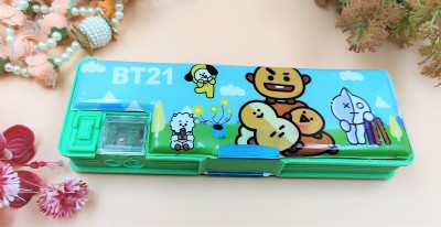 Paper Bear Spiderman BT21 Art Plastic Pencil Box(Set of 1, Green)