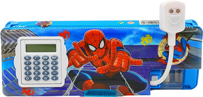 poksi Spiderman Pencil Box with Integrated Lamp, Calculator and Sharpeners Spiderman Art Plastic Pencil Box(Set of 1, Blue)
