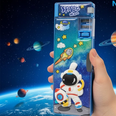 Naysma Space Man Astronaut & Space Theme Art Plastic Pencil Box(Set of 1, Blue)