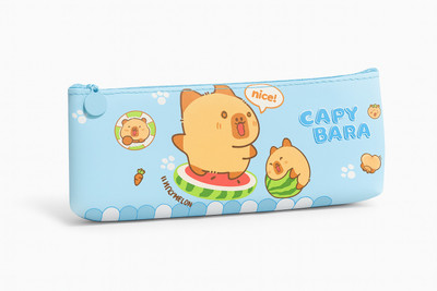 KRUJYAM Krujyam Capybara Cartoon Silicone Pencil Pouch for Kids Capybara Cartoon Art Polyester Pencil Box(Set of 1, Blue)
