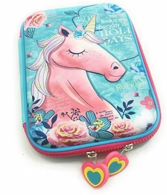 Deeshora Unicorn Hard Pouch (Sky Blue) unicorn Art EVA Pencil Boxes(Set of 1, Multicolor)