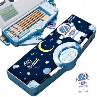 Ink spot Pencil Box Space Theme Art Plastic Pencil Boxes(Set of 1, Blue)