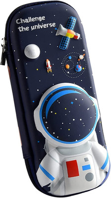 JOY MAKER Quality 3D Pencil Case/Box for Kids and Students Space Art Plastic Pencil Box(Set of 1, Black, Blue)
