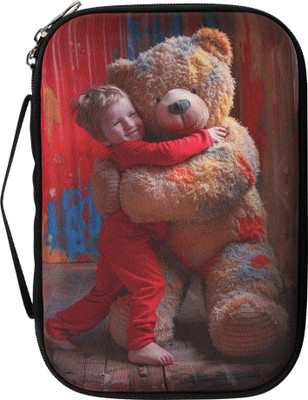 Dogma Latest Printed Single Large Capacity Compartment Hardtop Stylish Cute Teddy with Boy Art EVA Pencil Box(Set of 1, Multicolor)