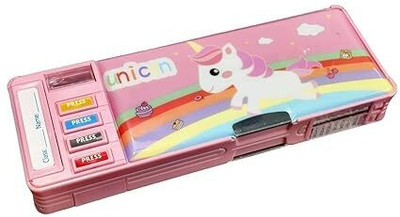 Zahira Multifunctional Password Lock Double Sided Compass Box for Kids Unicorn Art Plastic Pencil Box(Set of 1, Green)