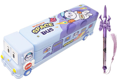 TECHNOCHITRA Spaceman Printed School Bus inbuilt sharpener Art Metal Pencil Box(Set of 1, Blue)