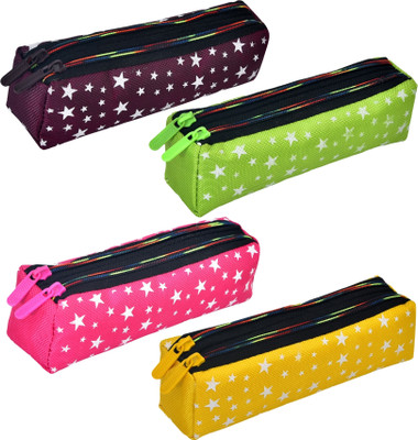 KUBER INDUSTRIES Pencil Boxes Star-Print Art Canvas Pencil Boxes(Set of 4, Multicolor)