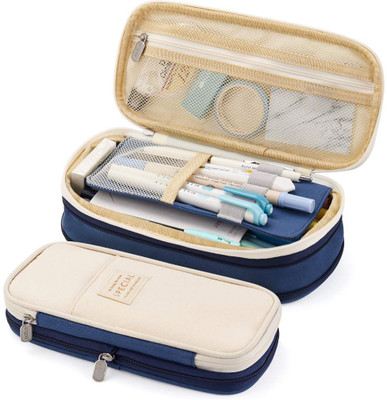 HASTHIP Pencil Case Pencil Pouch for College Student solid Art Canvas Pencil Box(Set of 1, Blue)
