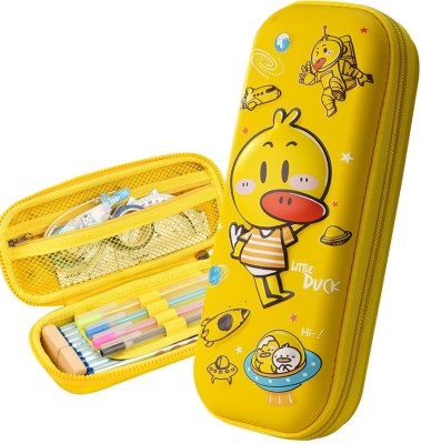 SYGA Children's Portable Multifunction Compartments with Cute Duck Cartoon Art EVA Pencil Box(Set of 1, Yellow)