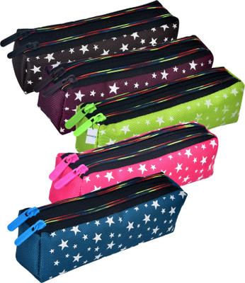 HOMESTIC Pencil Boxes Star Printed Art Canvas Pencil Boxes(Set of 5, Multicolor)