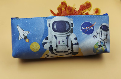 Paper Bear Astronaut Space Art Canvas Pencil Box(Set of 1, Blue)
