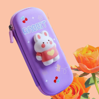 Glenston Rabbit Cute Bunny Squishy Rabbit 3D EVA Pencil Case for Kids Rabbit Art EVA Pencil Box(Set of 1, Purple)