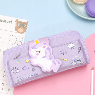 The Procure Store Pencil Pouch Unicorn Art Canvas Pencil Box(Set of 1, Purple)