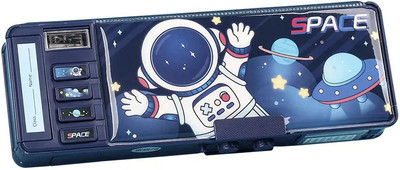 JOY MAKER Multifunctional Space Lock Compass Box for Kids Password Lock Compass Box BLACK Space Astronaut Art Plastic Pencil Box(Set of 1, Blue)