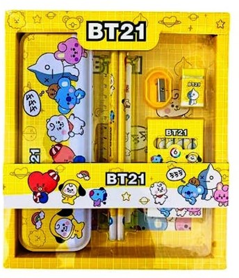 PriWa school stationary gift set BTS Art Metal Pencil Box(Set of 12, Yellow)