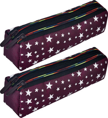 KUBER INDUSTRIES Pencil Boxes Star-Design Art Canvas Pencil Boxes(Set of 2, Maroon)