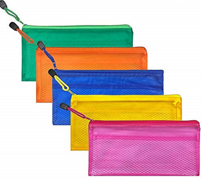 AARYANIKA A5 Transparent Pouch Multicolor pencil pouch Art Polypropylene Pencil Boxes(Set of 5, Multicolor)