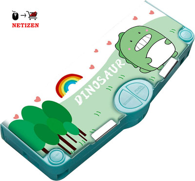 netizen Quality Magnetic Multifunction Pencil / Geometry Box For Kids Dinosaur Art Plastic Pencil Box(Set of 1, Green)