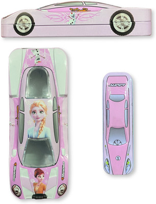 Neya Nest Car Shape Pencil Box Frozen Theme Art Metal Pencil Box(Set of 1, Pink)