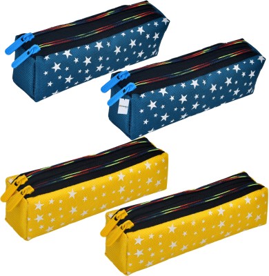 HOMESTIC Pencil Pouch Star Printed Art Canvas Pencil Boxes(Set of 4, Blue, Yellow)