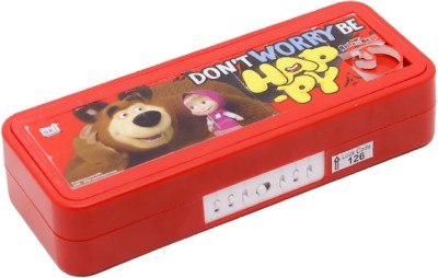 SKI Puzzle Plastic Pencil Box With Puzzle game And Number Lock, Masha & The Bear Avengers Art Plastic Pencil Box(Set of 1, Red)