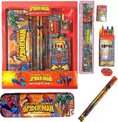divpar Spiderman stationary set kit , Spiderman Theme Print Art Metal Pencil Box Geometry Box(Red)