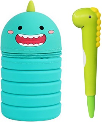 Pebble Castle Pencil Pouch for Kids, Boys & Girls Dino Art Plastic Pencil Box(Set of 2, Green)