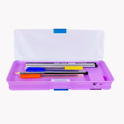 organzee Cute Little Lucky Cat Printed Water Proof Pencil Box | Campass Box | Dual Compartment Magnetic Open/Closer | Best Gifting for School Boys and Girls Art Plastic Pencil Box(Set of 1, Purple)