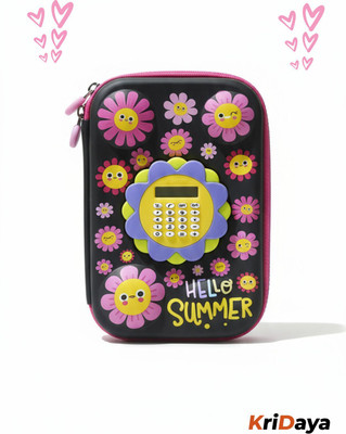KRIDAYA New 3D Flower, pencil case, with calculator Art EVA Pencil Box(Set of 1, Black)