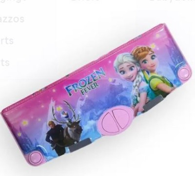 Royal krafts multifunctional magnetic button operated Frozen Princess Art Plastic Pencil Box(Set of 1, Pink)