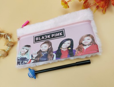 Paper Bear BlackPink Fur Pouch Art EVA Pencil Box(Set of 1, Pink)