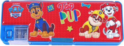 striders Paw Patrol Magnetic Pencil Box with 1 Button Closure School Supplies Modern Art Plastic Pencil Box(Set of 1, Multicolor)