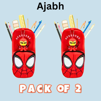 Ajabh High Quality Spiderman Art Artificial Leather Pencil Boxes(Set of 2, Red)