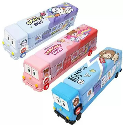 AR BHUMI Magic Bus Magic Bus Design With Unicorn Cartoon Print Art Metal Pencil Box(Set of 1, Multicolor)