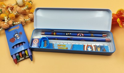 Paper Bear Avenger Avenger Metal Pencil box Art Metal Pencil Box(Set of 7, Light Blue)