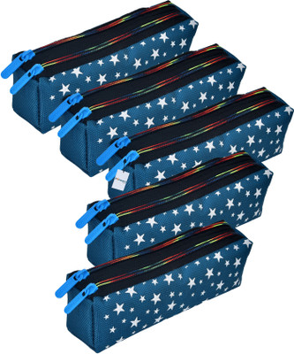 HOMESTIC Pencil Boxes Star-Design Art Canvas Pencil Boxes(Set of 5, Blue)