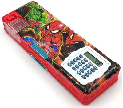 seyblush Magnetic Pencil Box with Calculator & Dual Sharpener for Girls & Boys superhero Art Plastic Pencil Box(Set of 1, Red)