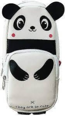 Citrine Panda Cute Pencil Bag For Kids Large Shape Bag With Cute Pen Holder Art Artificial Leather Pencil Box(Set of 1, White)