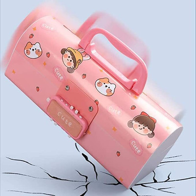 Wishbone PINK PASSWORD PENCIL BOX Pencil Box with Code Lock Drafting Compass Set(Number of 2)
