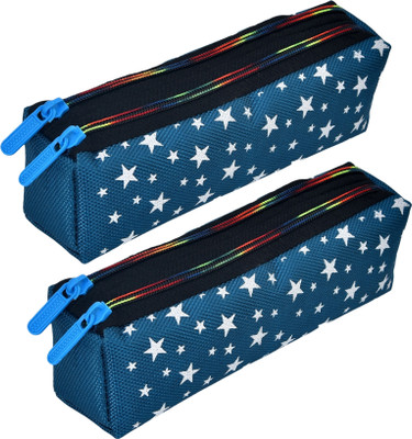 KUBER INDUSTRIES Pencil Boxes Star-Design Art Canvas Pencil Boxes(Set of 2, Blue)