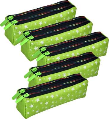KUBER INDUSTRIES Pencil Boxes Star-Design Art Canvas Pencil Boxes(Set of 5, Green)
