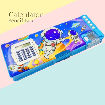 poksi Big Pencil Box with calculator and Button operated pencil stand Inside | Pencil Box for Kids Art Plastic Pencil Box(Set of 1, Dark Blue)
