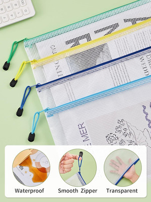 Kebica Multipurpose Waterproof Zipper Pouches Document Holder/Pen Pencil A4-5PC(Multicolor)