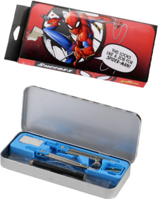 Mannat Character Printed Mathematical Drawing Instrument Geometry Box for students 10 Pieces(Pack of 1,Spiderman) Art Metal Pencil Box(Set of 1, Multicolor)