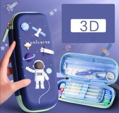 Adoere 3D Space Astronaut Theme Case Stationary Organizer Box For School Classes Imported Heavy Quality Made Ideal For Boys & Girls Art EVA Pencil Box(Set of 1, Blue)