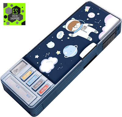Excite Shoppers Quality Multi functional Space Pencil Box For Kids with Sharpener Astronaut Art Plastic Pencil Box(Set of 1, Dark Blue)